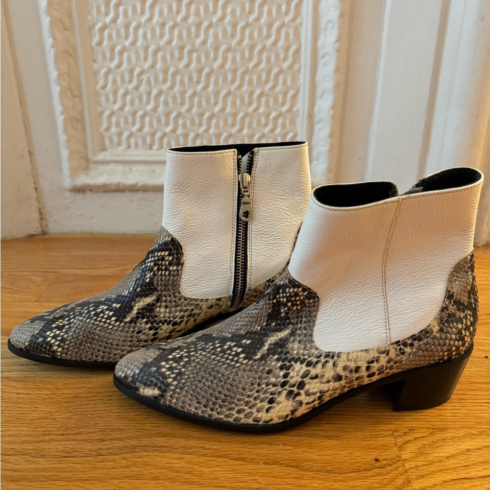 Modern Vice White and snakeskin leather ankle boots.